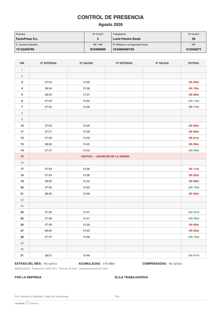 PDF de control de presencia