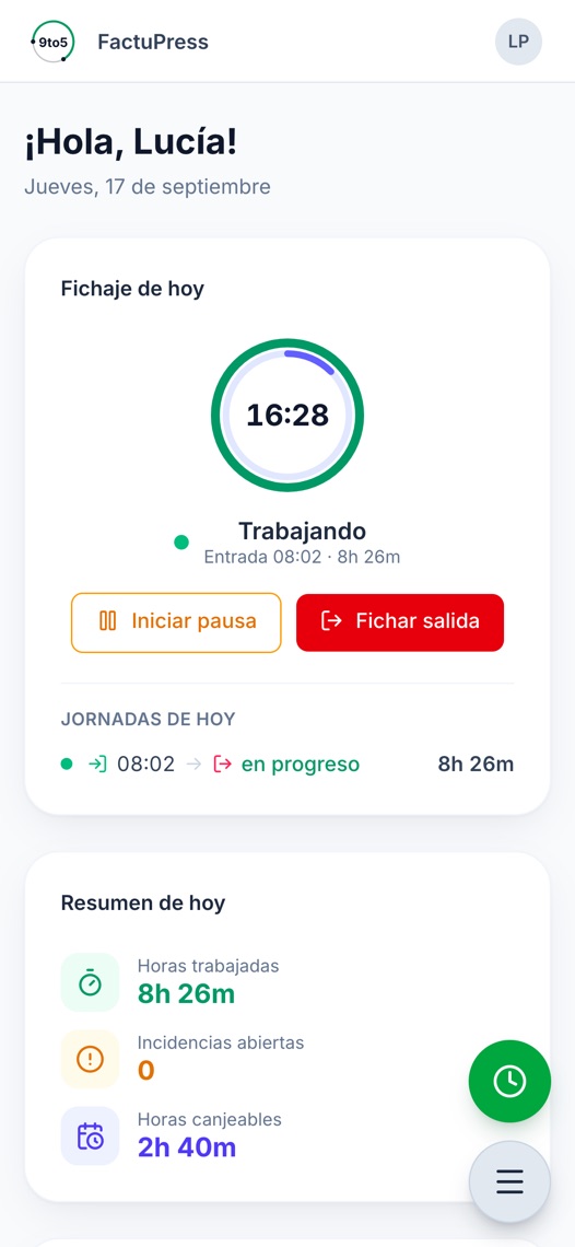 Fichaje de hoy en curso